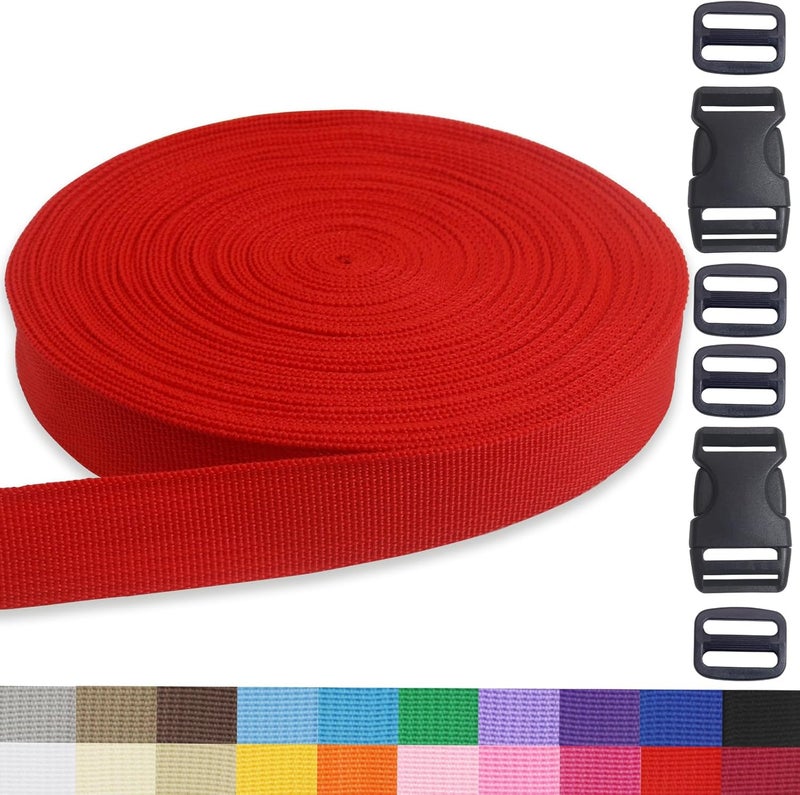 ZHFMLY Red Webbing Backpack Bag Straps for Crafts 1 Inch-Durable Polypropylene Straps with Buckles,20 Yards for Tie-Downs, Camping, Climbing, DIY Projects, Lawn Chair Replacement, and Seat Belts - Image 1